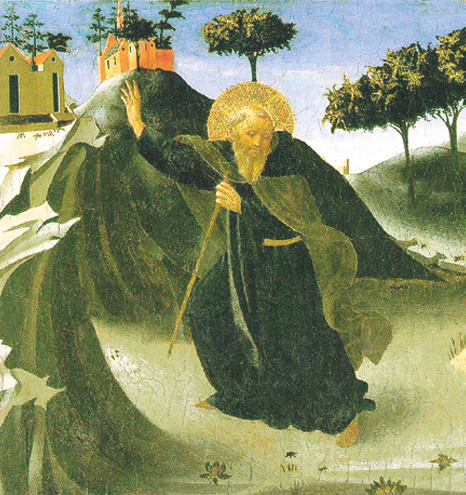 St. Moses, Mönch der Wüste Abschnitt des Gemäldes des seligen Fra Angelico: St. Anthony Abt in der Wüste