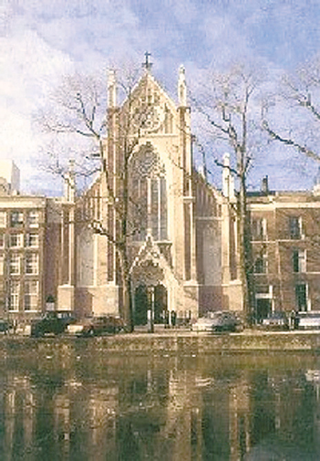 Fassade der heutigen Kirche von Beghine, Amsterdam STIU.E OMGAKG DE NACHT VAN 18 OP 19 „OPD',r ALLEN EN ZUN“