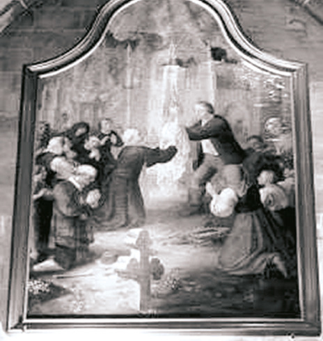 Antikes Gemälde in der Basilika, das das eucharistische Wunder des tropfenden Blutes darstellt (1222)