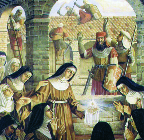Santa Chiara e i Saraceni. Dipinto di Piero Casentini. Monastero della Santa Croce,
