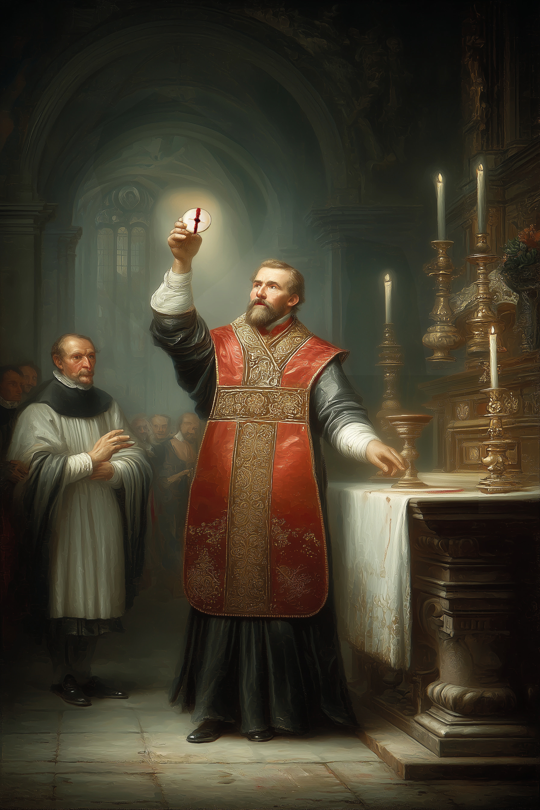 Reliquiario dorato e sacra reliquia conservata del Miracolo Eucaristico di Asti (1535, 1718)