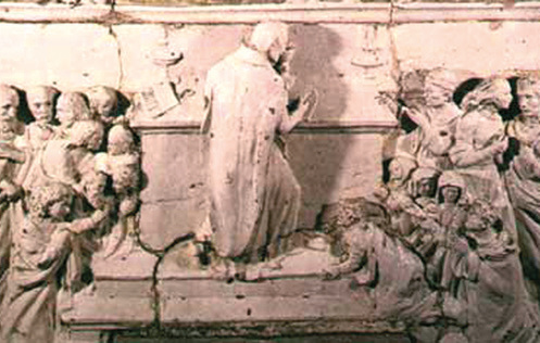 Detail of the altare of the Miracle with Renaissance glazed terracotta by Buglioni