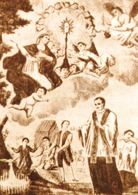 Un'antica rappresentazione che raffigura il miracolo, dogma cattolico e accresce il culto verso la Presenza Reale di Cristo nel Santo