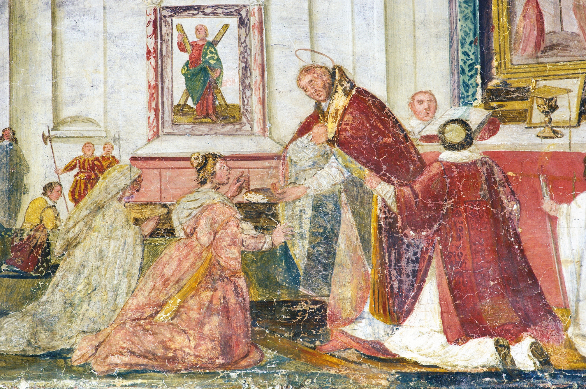 Nicolò Circignani detto il Pornarancio, Miracolo Eucaristico di San Gregorio Magno. La lunetta del portico d'ingresso della Chiesa di San Gregorio Magno in Cielo, Roma