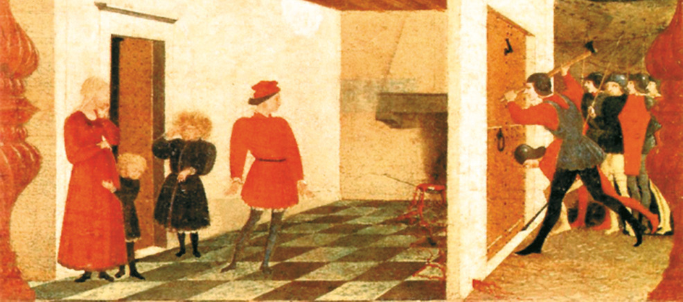 Particolare del dipinto di Paolo Uccello che racconta il Prodigio. Museo di Urbino