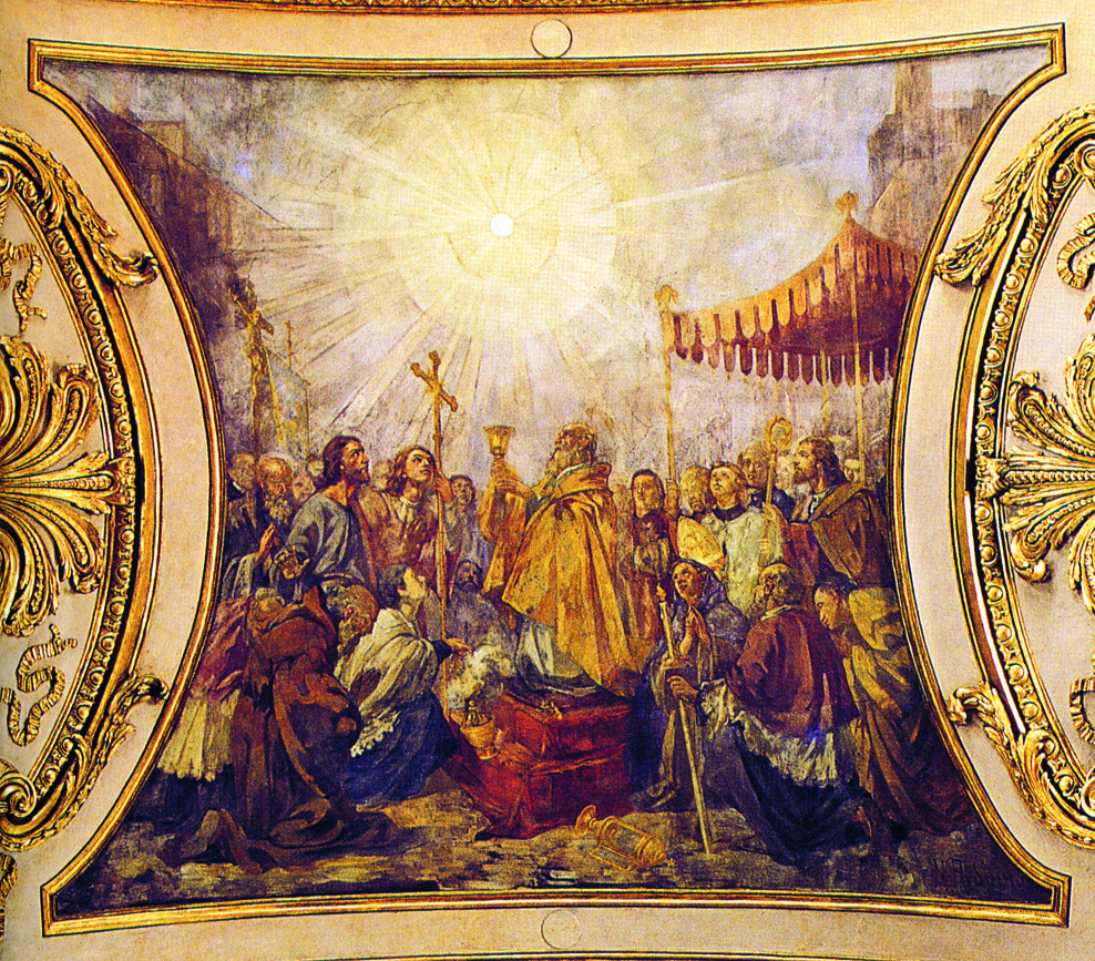 Monumental high altare and canopy inside the Basilica of Corpus Domini in Turin