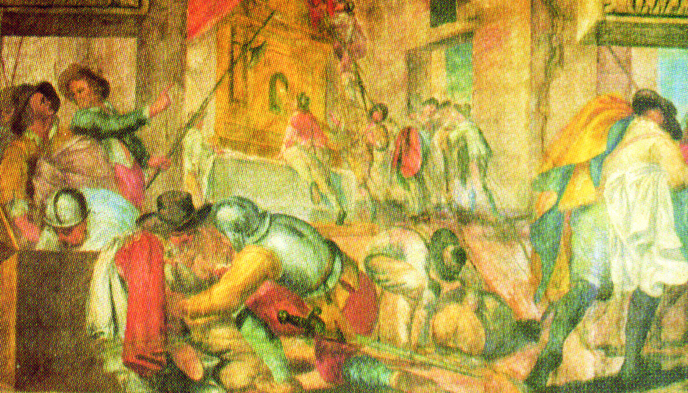 Painting depicting Bishop Ludovico da Romagnano presenting the calice to the descending Host