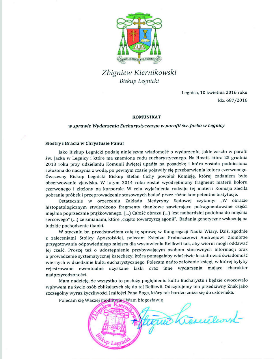 sercowego" ze zmianami, kt6re „Czqst0 towarzyszq agonii". Badania genetyczne wskazujq na W styczniu br. przedstawiiem calq te sprawq w Kongregacji Nauki Wiary. Dzié, zgodnie z zaleceniami Stolicy Apostolskiej, polecam Ksiqdzu Proboszczowi Andrzejowi Ziombrze