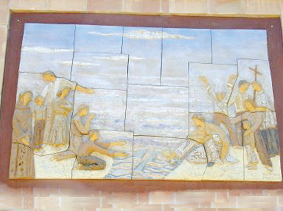 Das Mosaik an der Außenseite des Kirchengewässers wurde von einigen Fischern angesprochen, die verblüfft waren, Zeuge des Ortes geworden zu sein