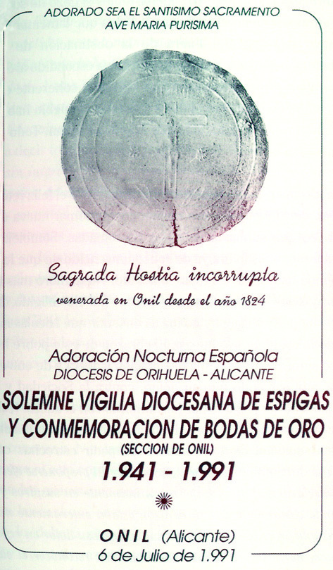 ADORADO SEA EL SANTISIMO SACRAMENTO Y CONMEMOUCION DE BODAS DE ORO (SECCION DE ONIO 7.941 - 1.991 ONIL (阿利坎特) 6deJuliode